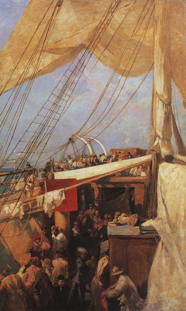 On deck, 1880, by Konstantin Korovin