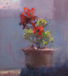 Geraniums by Barry John Raybould, oil on linen, showing how to use focal point in your painting