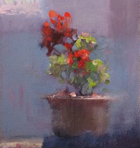 Geraniums by Barry John Raybould, oil on linen, showing how to use focal point in your painting