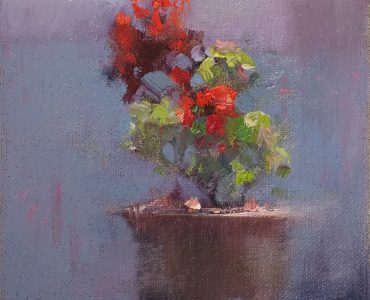 Geraniums by Barry John Raybould, oil on linen, showing how to use focal point in your painting