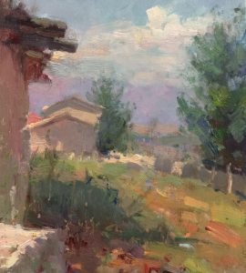 Cat. No. 1137 Zhaosu Kasakh Village, The Mountains Beyond - 30cm x 24cm - Oil on Linen - 2015