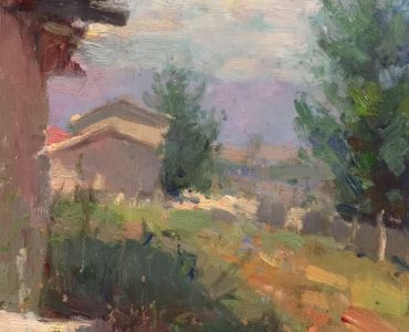 Cat. No. 1137 Zhaosu Kasakh Village, The Mountains Beyond - 30cm x 24cm - Oil on Linen - 2015