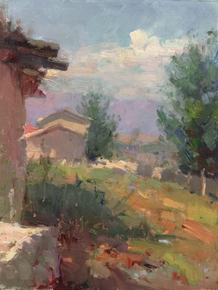 Cat. No. 1137 Zhaosu Kasakh Village, The Mountains Beyond - 30cm x 24cm - Oil on Linen - 2015