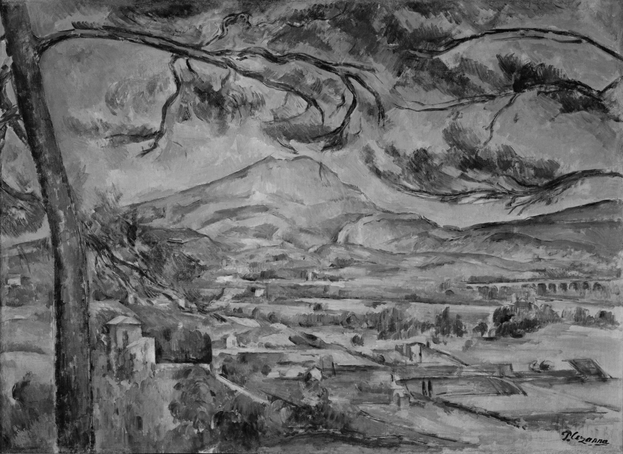 Mont Victoire by Paul Cezanne black and white