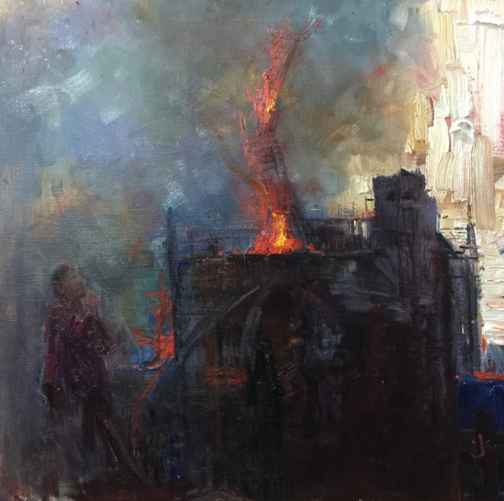 painting of Notre Dame fire
