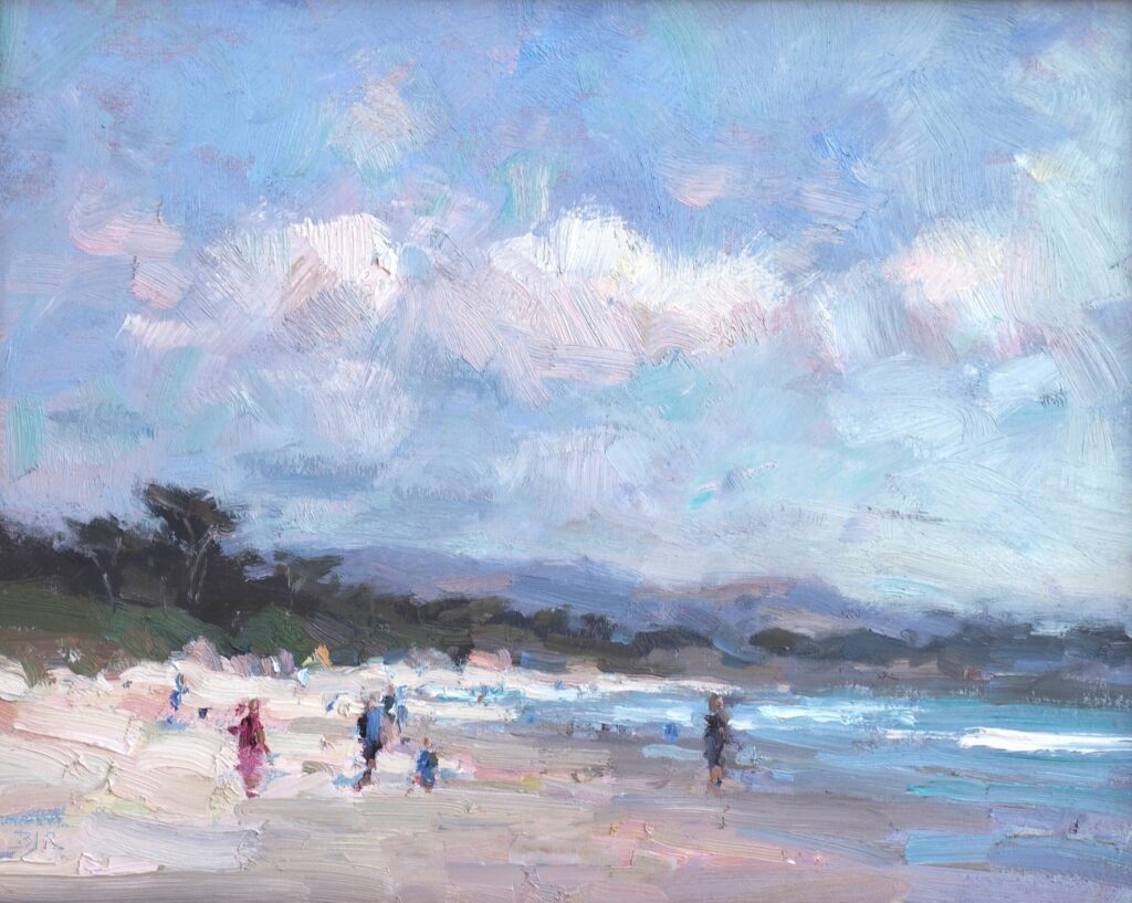 Cat. No. 1023 And Then The Sun Came Out, Carmel Beach - 16in x 20in - Oil on Canvas