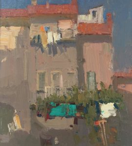 Landscape oil painting: Via Washing Day in Pontremoli, Tuscany, by Barry John Raybould