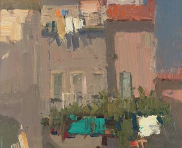Landscape oil painting: Via Washing Day in Pontremoli, Tuscany, by Barry John Raybould
