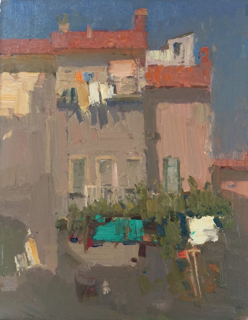 Landscape oil painting: Via Washing Day in Pontremoli, Tuscany, by Barry John Raybould