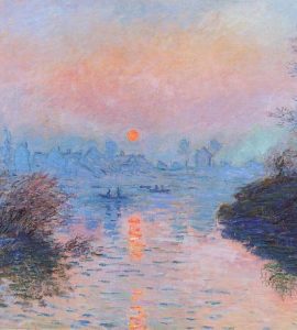 sunset painting in oils by Claude Monet