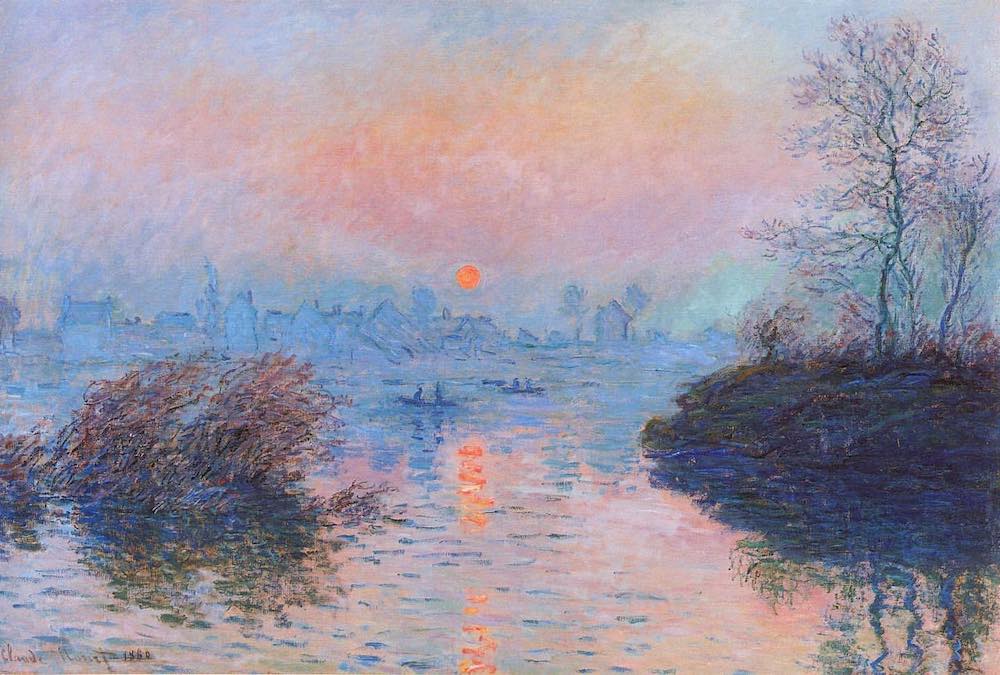 sunset painting in oils by Claude Monet