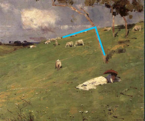 compositional principle of right angles in Summer Idyll, by Arthur Streeton