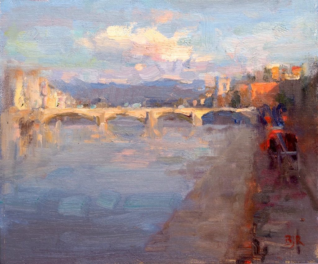 Italy Florence, The Arno, by Barry John Raybould, 25.3cm x 30.4cm, Oil on Linen