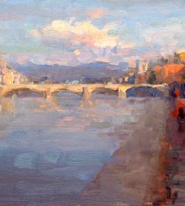 Italy Florence, The Arno, by Barry John Raybould, 25.3cm x 30.4cm, Oil on Linen
