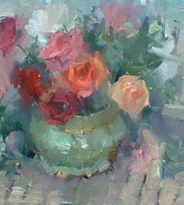 Green Vase, Red Roses by Barry John Raybould, Oil on canvas