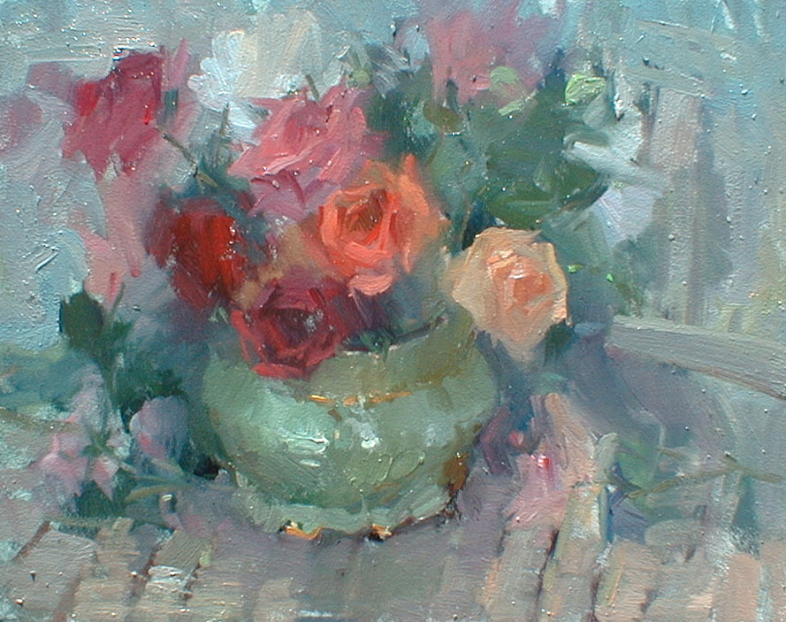 Green Vase, Red Roses by Barry John Raybould Green Vase, Red Roses by Barry John Raybould