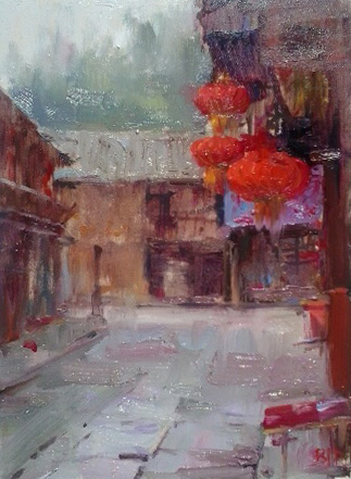 Zhongli Lanterns, by Barry John Raybould, Oil on Linen, 2014