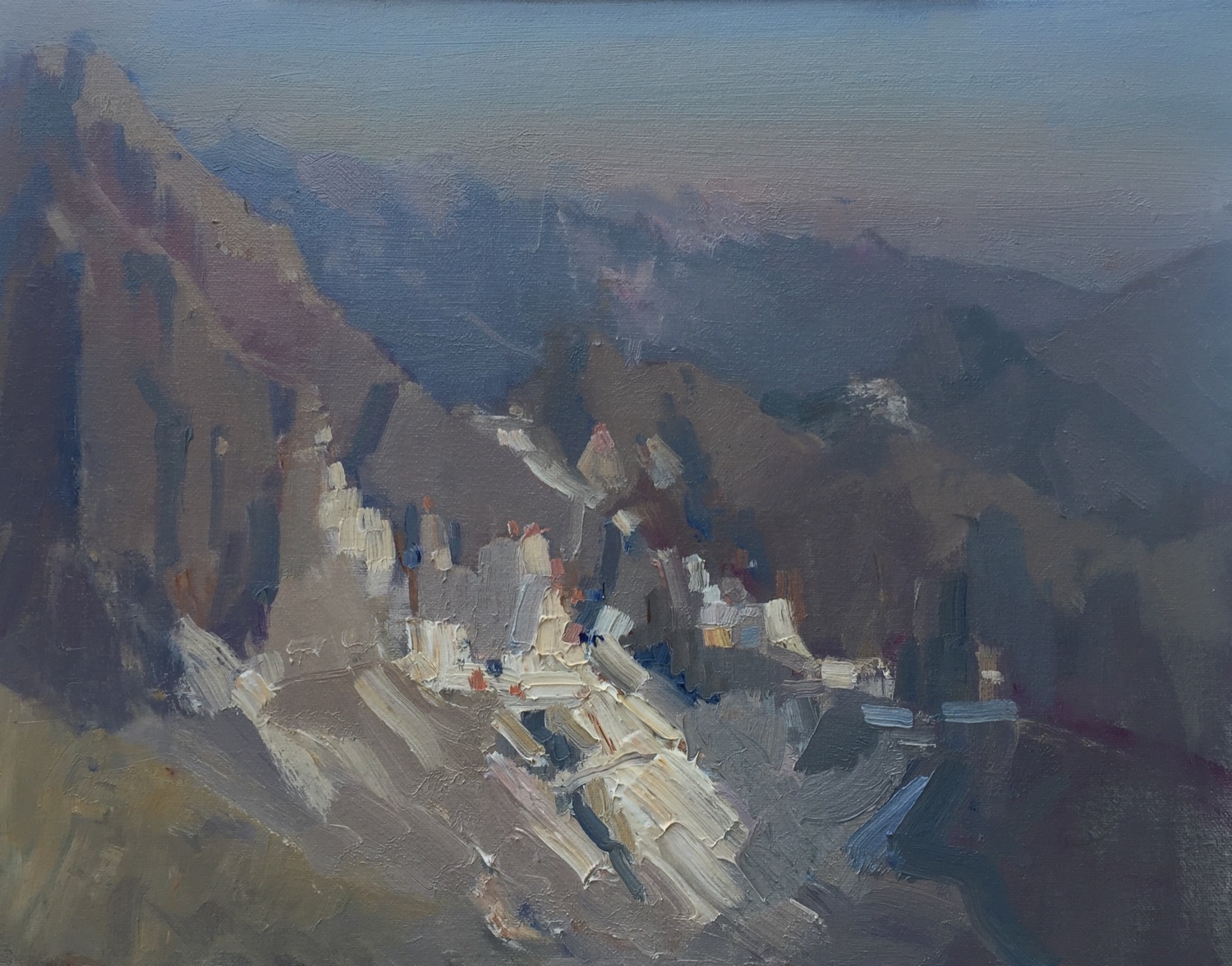 landscape oil painting, Carrara Marble Quarries, Italy, by Barry John Raybould
