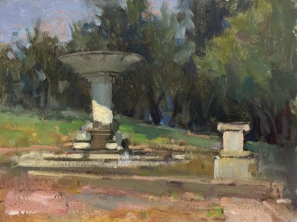 Esedra Giulio, Borghese Gardens, Rome, by Barry John Raybould, 9in x 12in, Oil on Linen, 2015