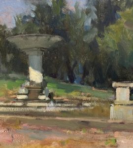 Esedra Giulio, Borghese Gardens, Rome, by Barry John Raybould, 9in x 12in, Oil on Linen, 2015