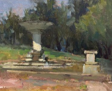 Esedra Giulio, Borghese Gardens, Rome, by Barry John Raybould, 9in x 12in, Oil on Linen, 2015