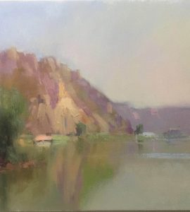 Landscape oil painting: Via Shaanxi Lake, by Barry John Raybould