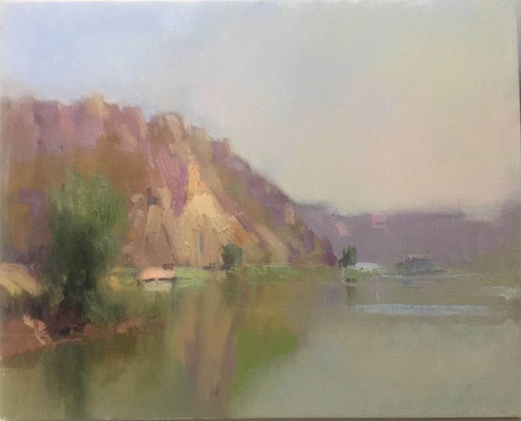 Landscape oil painting: Via Shaanxi Lake, by Barry John Raybould