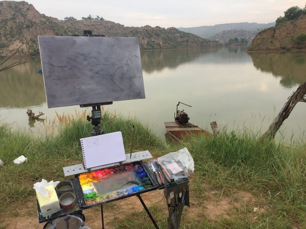 Shaanxi Lake, China my painting setup