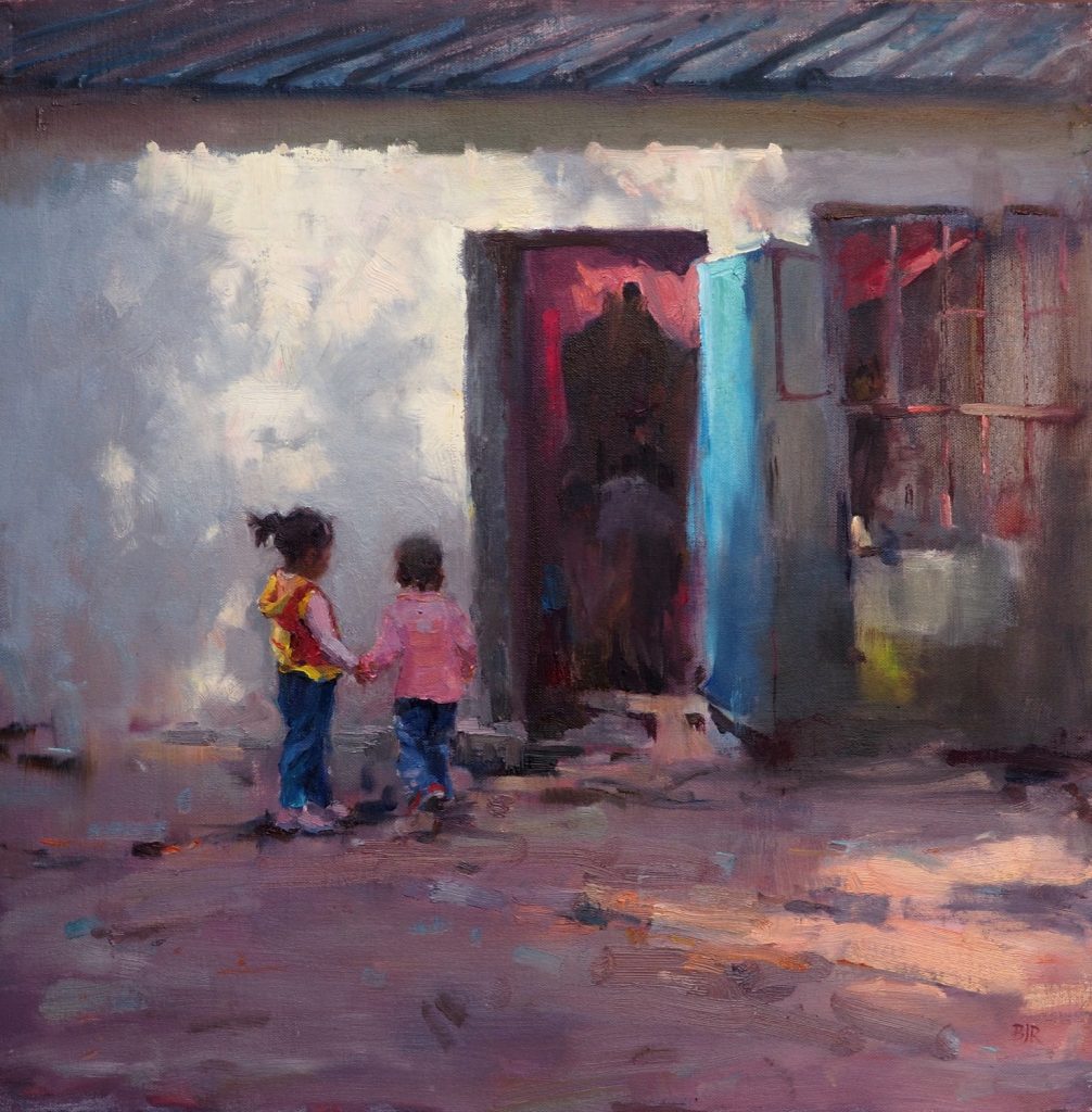 Shall We Go Inside, by Barry John Raybould, 61cm x 61cm, Oil on Canvas, 2017