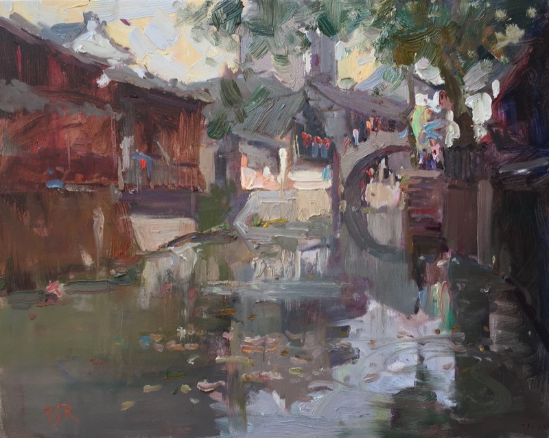 Xinchang Old Bridge Shanghai, China, by Barry John Raybould,  40cm x 50cm, Oil on Canvas, 2018