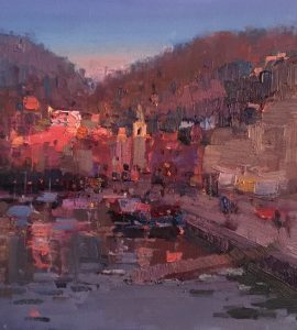Lerici Harbor, by Barry John Raybould, 40cm x 40cm, Oil on Canvas, 2019