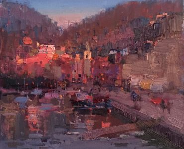 Lerici Harbor, by Barry John Raybould, 40cm x 40cm, Oil on Canvas, 2019