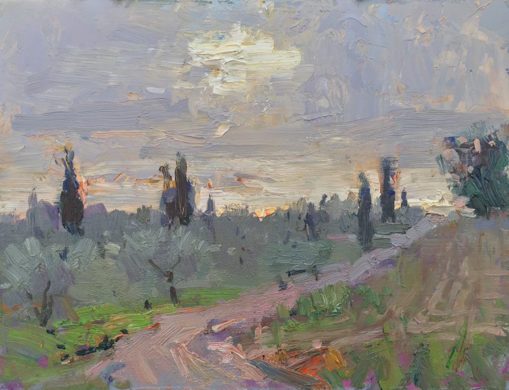 Val di Chiana Sunset, Tuscany Italy, by Barry John Raybould, 10in x 12in, Oil on Linen, 2019