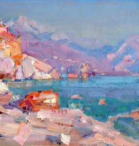 The Bay near Bar Montenegro, by Barry John Raybould, 22.5cm x 30cm, Oil on Linen, 2021