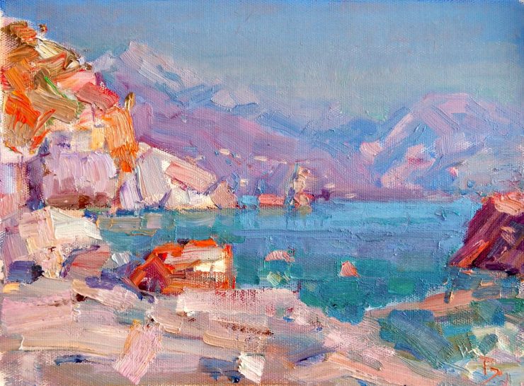 The Bay near Bar Montenegro, by Barry John Raybould, 22.5cm x 30cm, Oil on Linen, 2021