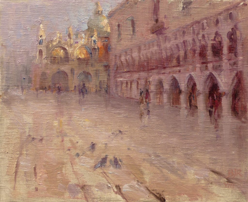 First Light Over St. Marks Venice, by Barry John Raybould, 8in x 10in, Oil on Linen, 2009