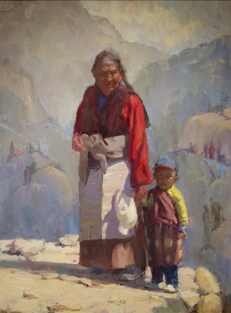 Just Grandma and Me Shoton Festival Tibet, by Barry John Raybould, 40in x 30in, Oil on Canvas, 2013