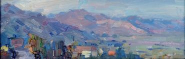 Cat. No. 1427, Lake Skadar Valley Panorama, Montenegro, by Barry John Raybould - 12.5cm x 35.5cm - Oil on Board - 2021