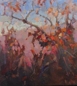 oil painting landscape of Autumn Persimmons, Montenegro, by Barry John Raybould