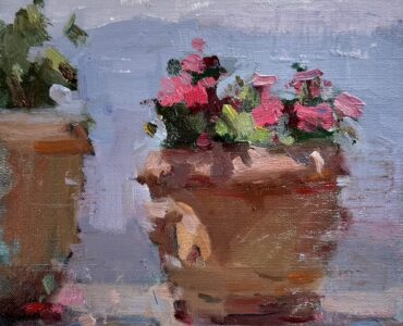 Cat. No. 1500 Pink Geraniums, Italy - 8in x 10in - Oil on Linen - 2023